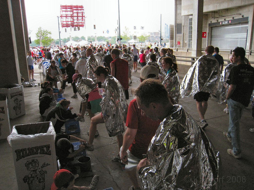 Flying Pig 2009 0341.jpg - The poor Cincinnati kids were trying to give shoe shines to people in sneakers...  not a good business model! Oh, what's that, yeah they were really cutting the timing chips off the shoes after the finish.